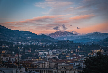 Naklejka premium Trento panorama at sunset in winter season. January 2023