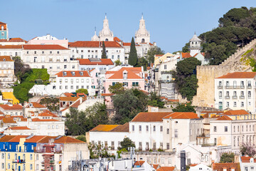 Obraz premium Territorial view of neighborhoods in Lisbon.