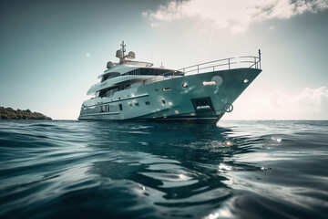  Ocean Luxurious yacht floating on crystal-clear waters. Maritime luxury and leisure concept. AI Generative