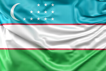 Ruffled Flag of Uzbekistan. 3D Rendering