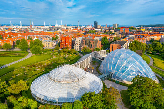 Aerial view of greenhouse at Aarhus botanical garden, Denmark