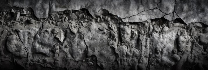 black white concrete wall , grunge stone texture , dark gray rock surface background, generative ai