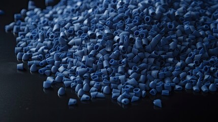 Close up of a two stacks of blue plastic polypropylene granules on a table, generative ai