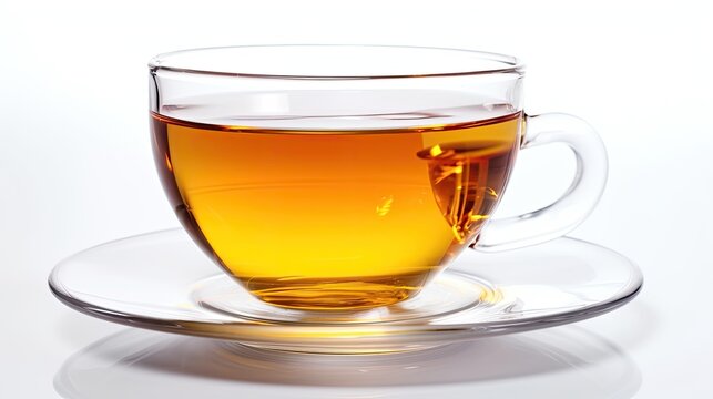 Cup of tea or glass cup of hot aromatic tea. isolated on white background, generative ai