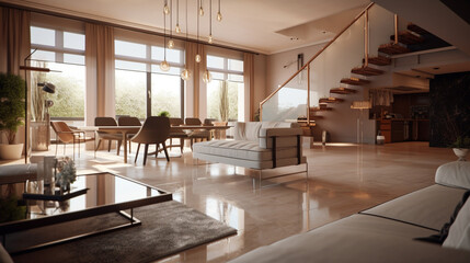 Fototapeta na wymiar Modern living room interior design with classic furniture, ai generated artwork 