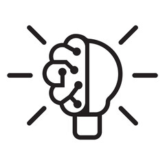 Icon with a half of light bulb and brain. Symbol of creativity, creative idea, mind, thinking. Linear logo. Perfect for website.