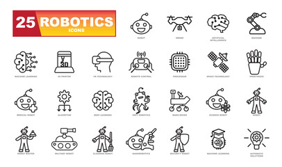 Robotics and artificial intelligence icons collection.