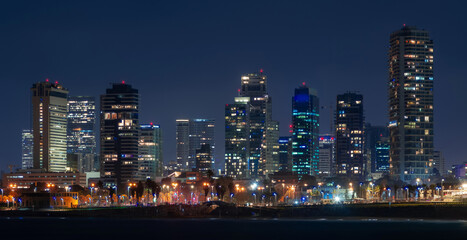 Fototapeta na wymiar Tel Aviv night skyline. Big city life