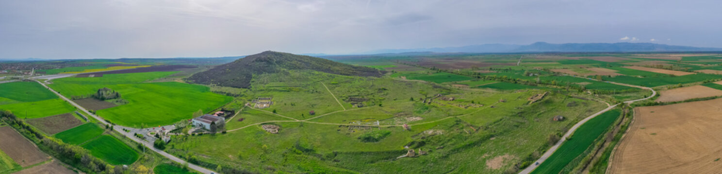 Aerial view of ruins of thracian town Kabile near Yambol, Bulgaria