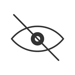 Eye crossed by line. Sensitive content icon isolated on white background. Restrictive sign to hide photo or video with scenes of violence or nudity. Censorship concept