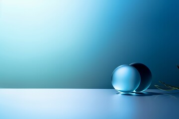 Glass balls, simple blue wide background image. AI Generated