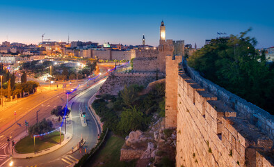 Jerusalem: Tower of David, night view from Old City Wall
