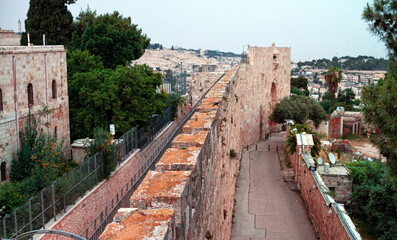 Jerusalem Old City Wall, top view, Zion Gate