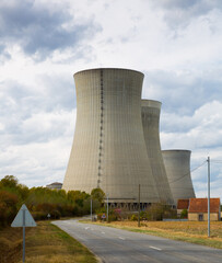 View of Dampierre nuclear power plant with cooling towers