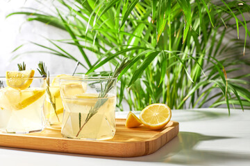 Refreshing summer cocktails, drinks with fresh fruits. Cold water with lemon and lime. Detox cocktail.