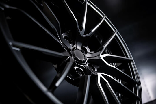 black beautiful sports alloy wheels on black background