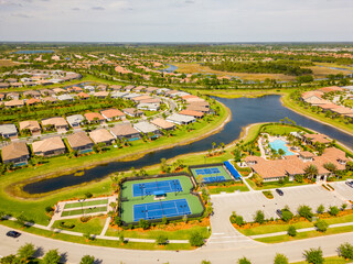 Aerial photo neighborhoods in Vero Beach Florida USA with amenities