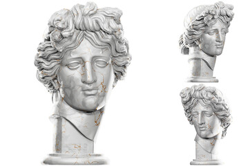 3D render of an Apollo statue with stone texture and gold marble. Perfect for classical design projects..