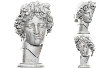 Obraz premium 3D render of an Apollo statue with stone texture and gold marble. Perfect for classical design projects..