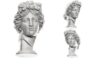 Obraz premium 3D render of an Apollo statue with stone texture and gold marble. Perfect for classical design projects..