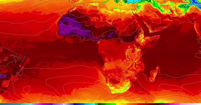 Africa temperature weather map shows the temperatures in different regions, with warmer temperatures shown in red or orange and cooler temperatures shown in blue or purple. 