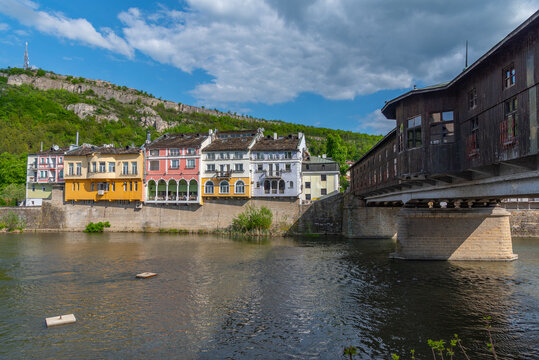 Covered wooden bridge in the town of Lovech in Bulgaria over the Osam river