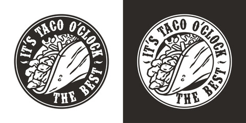 Mexican taco vector food with meat and vegetable for logo or emblem. Traditional tacos Mexico food