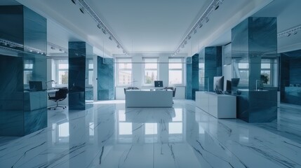 Stylized interior design of office with marble floor. Generative AI