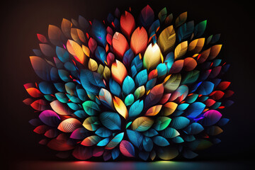 illustration on many colorful leaves in autumn and blue colors created with Generative AI technology