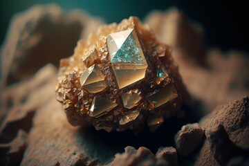 Gemstone in a quarry. Extraction of natural gems. AI generated, human enhanced.