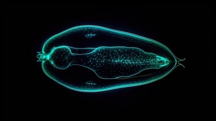 Exploring Microscopic World, Abstract illustration of bioluminescent  Paramecium Caudatum. Gen AI
