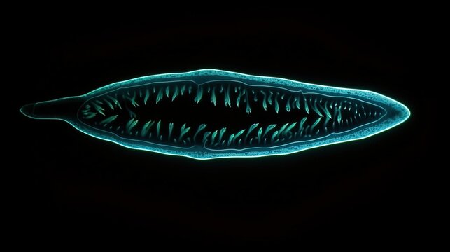 Exploring Microscopic World, Abstract illustration of bioluminescent  Paramecium Caudatum. Gen AI