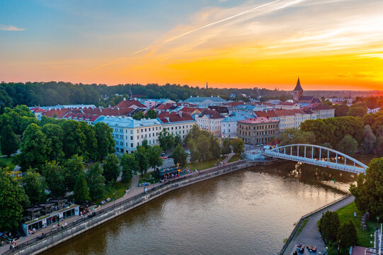 Sunset panorama view of Estoniam town Tartu