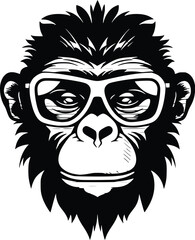 Monkey Wearing Glasses Logo Monochrome Design Style
