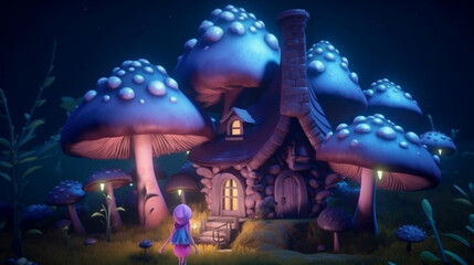 illustration Flower fairy and mushroom house