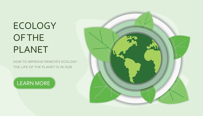 People care about the ecology of the planet. Cleaning, landscaping and watering. Protect nature and ecology banner. Happy earth day modern graphic design poster. Site illustration.