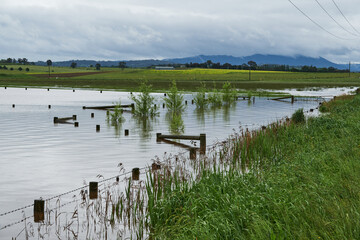 Stringy Bark Creek, Victoria In Massive Flood, Across Pasture and Farmland