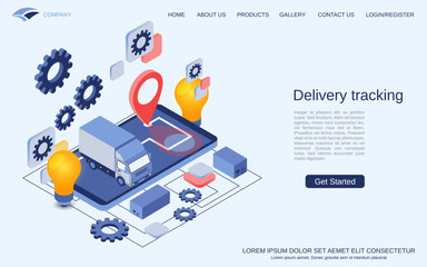 Delivery tracking, online control modern 3d isometric vector concept illustration. Landing page design template