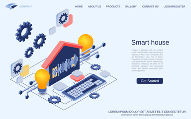 Fototapeta premium Smart house modern 3d isometric vector concept illustration. Landing page design template