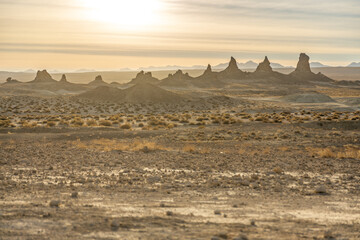 Trona Pinnacles at sunrise in the desert
