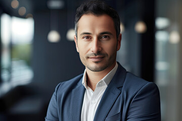 Naklejka premium young man in white shirt and suit, he has short black hair and brown eyes created with Generative AI technology