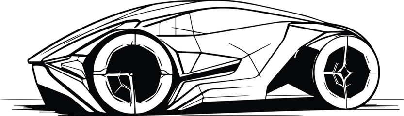 Futuristic Super Sports Car Concept Logo Monochrome Design Style
