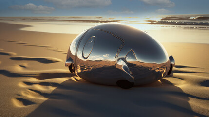 Obraz na płótnie Canvas Retrofuturist vehicle, coastal scene- Generative AI