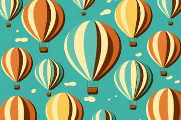 Cercles muraux Montgolfière Minimalistic illustration of a hot air balloons in a pattern, generative AI