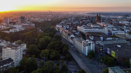 Bremen, Germany. Aerial View on Historical Center of Bremen, Marktplatz at Sunrise.