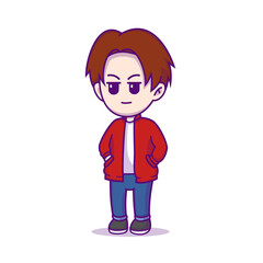 Cool boy with his red jacket cartoon illustration