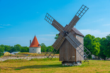 Wooden windmill at Kuressaare Castle in Estonia