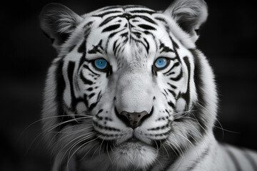 black and white tiger with blue eyes- made with generative ai