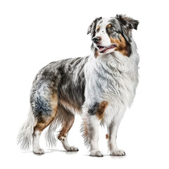 Illustration of a dog breed australian shepherd a white background, in full body in a realistic style