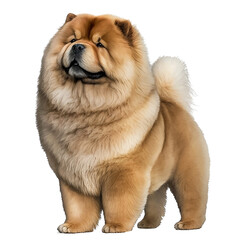 Illustration of a dog breed chow chow on a white background, in full body in a realistic style
